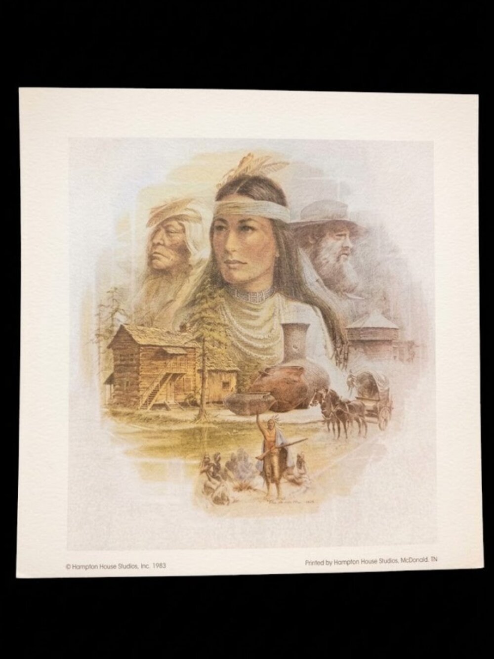 Ben Hampton Original Print Nancy Ward Cherokee Nation Native American 1989 Vtg